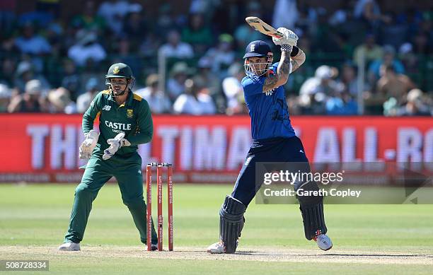 Alex Hales of England bats during the 2nd Momentum ODI between South Africa and England at St George's Park on February 6, 2016 in Port Elizabeth,...