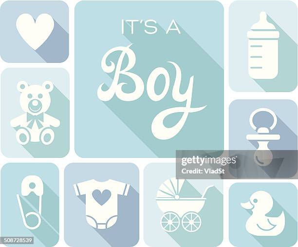 baby shower - it's a boy - flying duck stock illustrations