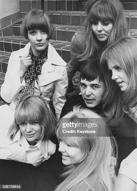 The cast of 'Here We Go Around the Mulberry Bush', with actor Barry Evans in the centre surrounded by ) Angela Scoular, Sheila White, Vanessa Howard,...