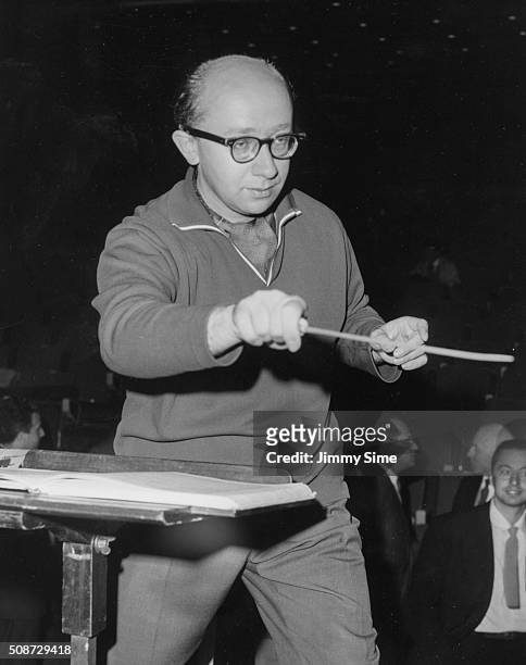 Russian conductor Gennady Rozhdestvensky pictured during rehearsals with the Leningrad Symphony Orchestra at Royal Festival Hall, London, September...