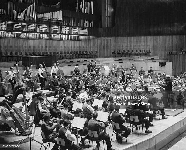 Russian conductor Gennady Rozhdestvensky pictured during rehearsals with the Leningrad Symphony Orchestra at Royal Festival Hall, London, September...