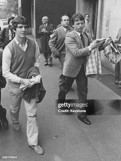 Italian football player Paolo Rossi pictured arriving at the football corruption trial where he is appearing on bribery charges with his team 'AC...