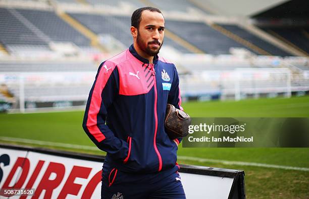 Andros Townsend of Newcastle United is seen on arrival at the stadium prior to the Barclays Premier League match between Newcastle United and West...