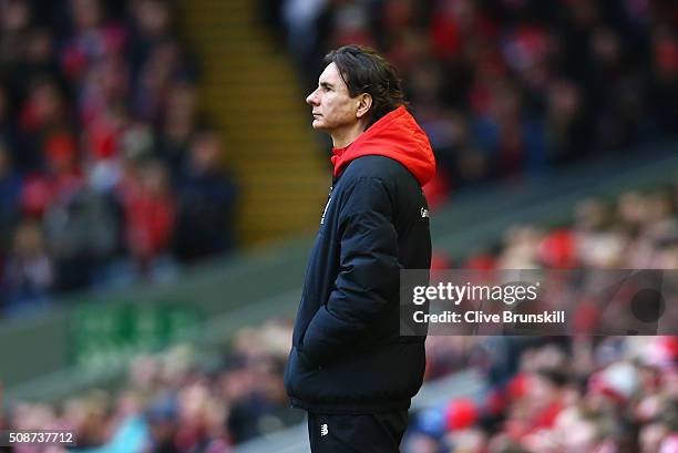 Liverpool assistant coach Zeljko Buvac looks on during the Barclays Premier League match between Liverpool and Sunderland at Anfield on February 6,...