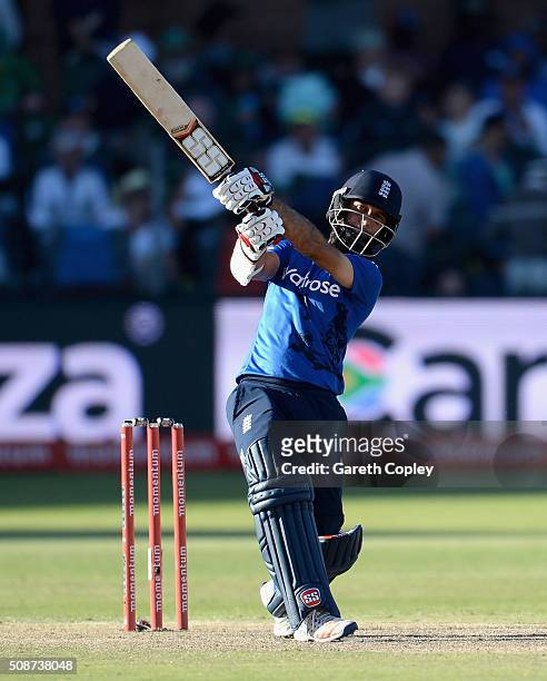 Moeen Ali of England bats during the 2nd Momentum ODI between South Africa and England at St George's Park on February 6, 2016 in Port Elizabeth,...