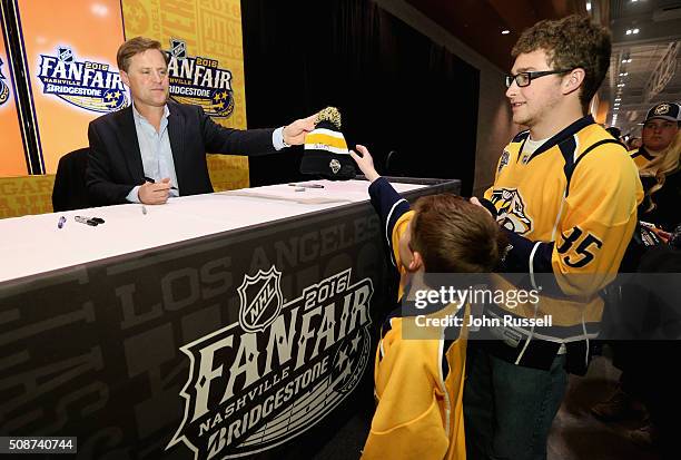 Former NHL player Cliff Ronning meets fans during day two of the 2016 NHL All-Star NHL Fan Fair at the Music City Center on January 29, 2016 in...