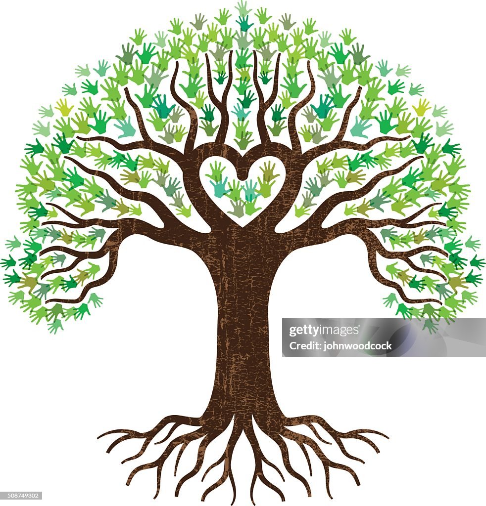 Hand and heart tree illustration
