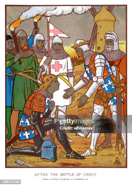 ilustraciones, imágenes clip art, dibujos animados e iconos de stock de después de la batalla de crecy - hundred years war