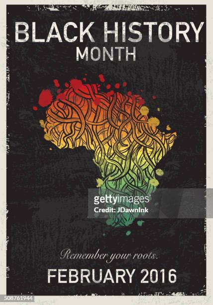 der schwarz geschichte monat poster gestaltung mit wurzeln - celebrates black history month stock-grafiken, -clipart, -cartoons und -symbole