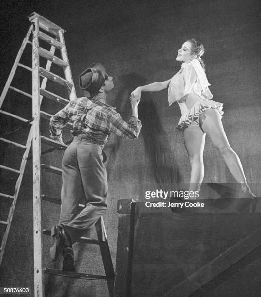 Dancers Michael Kidd and Janet Reed rehearsing the ballet "On Stage."
