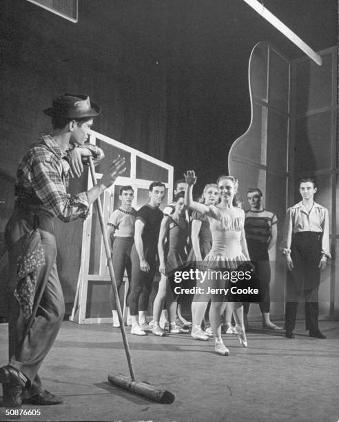 Dancers Janet Reed and Micael Kidd rehearsing the ballet "On Stage."