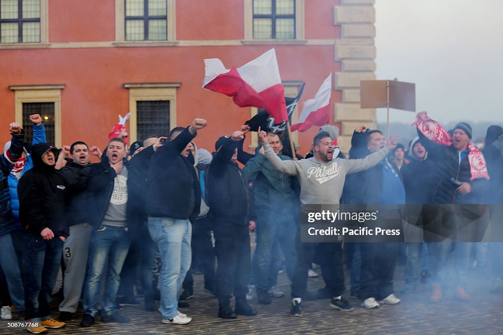 Hundreds of people gathered in Warsaw, Poland in the old...