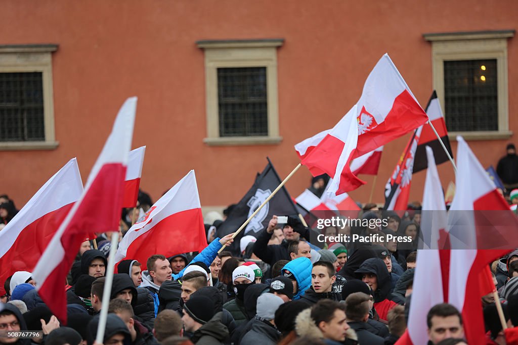 Hundreds of people gathered in Warsaw, Poland in the old...