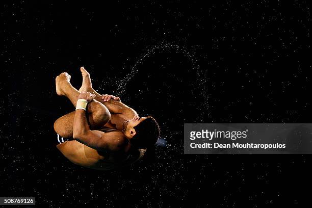 Youssef Amr Ezzat of Egypt competes in the Mens Open Platform during the Senet Diving Cup held at Pieter van den Hoogenband Swimming Stadium on...