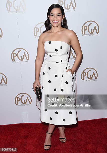 Actress America Ferrera arrives at the 27th Annual Producers Guild Awards at the Hyatt Regency Century Plaza on January 23, 2016 in Century City,...