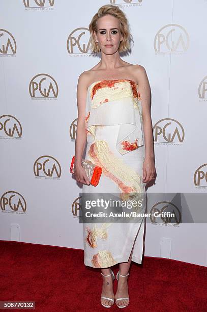 Actress Sarah Paulson arrives at the 27th Annual Producers Guild Awards at the Hyatt Regency Century Plaza on January 23, 2016 in Century City,...