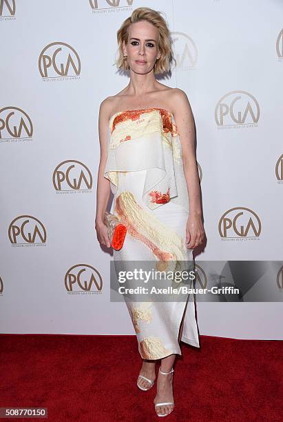 Actress Sarah Paulson arrives at the 27th Annual Producers Guild Awards at the Hyatt Regency Century Plaza on January 23, 2016 in Century City,...