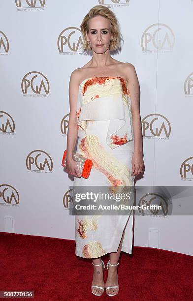 Actress Sarah Paulson arrives at the 27th Annual Producers Guild Awards at the Hyatt Regency Century Plaza on January 23, 2016 in Century City,...