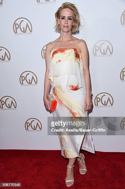 Actress Sarah Paulson arrives at the 27th Annual Producers Guild Awards at the Hyatt Regency Century Plaza on January 23, 2016 in Century City,...