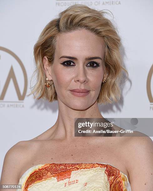 Actress Sarah Paulson arrives at the 27th Annual Producers Guild Awards at the Hyatt Regency Century Plaza on January 23, 2016 in Century City,...