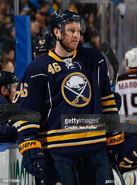 Cody Franson of the Buffalo Sabres skates against the Anaheim Ducks at First Niagara Center on December 17, 2015 in Buffalo, New York.