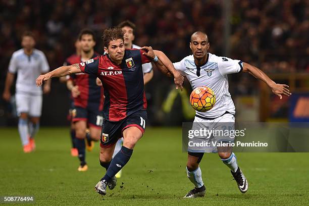 Alessio Cerci of Genoa CFC competes with Abdoulay Konko of SS Lazio during the Serie A match between Genoa CFC and SS Lazio at Stadio Luigi Ferraris...