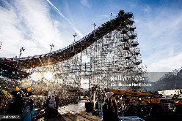 View on entrenchment during sunset of Air and Style Festival February 6, 2016 in Innsbruck, Austria.