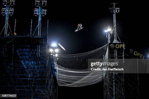 Rider jumps during Air and Style Festival February 6, 2016 in Innsbruck, Austria.