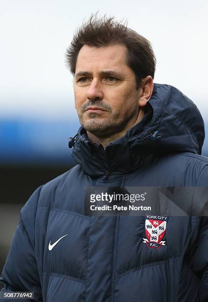 York City manager Jackie McNamara looks on during the Sky Bet League Two match between Northampton Town and York City at Sixfields Stadium on...