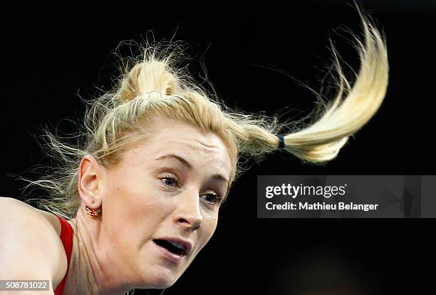 Olga Govortsova of Belarus serves to Aleksandra Wozniak of Canada during their Fed Cup BNP Paribas match at Laval University in Quebec City on...