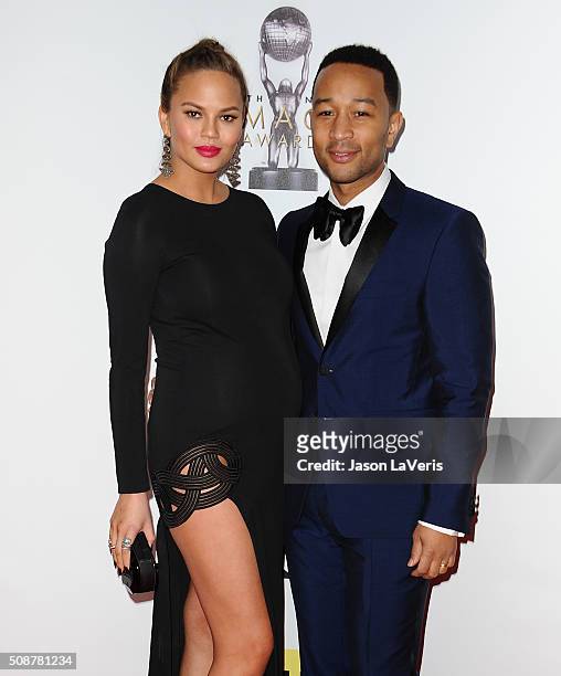 Chrissy Teigen and John Legend attend the 47th NAACP Image Awards at Pasadena Civic Auditorium on February 5, 2016 in Pasadena, California.