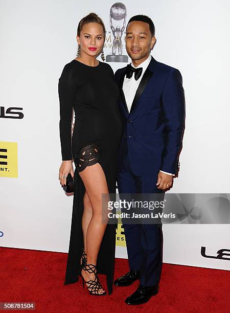 Chrissy Teigen and John Legend attend the 47th NAACP Image Awards at Pasadena Civic Auditorium on February 5, 2016 in Pasadena, California.