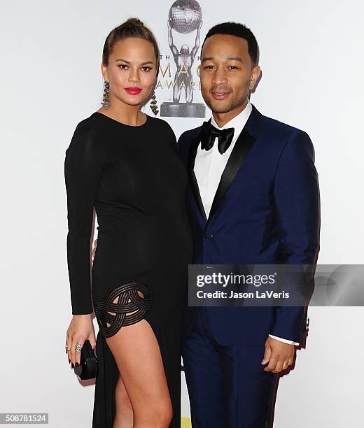 Chrissy Teigen and John Legend attend the 47th NAACP Image Awards at Pasadena Civic Auditorium on February 5, 2016 in Pasadena, California.