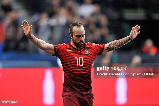 Ricardinho of Portugal gestures during the UEFA Futsal EURO 2016 match between Portugal and Serbia at Arena Belgrade on February 6, 2016 in Belgrade,...
