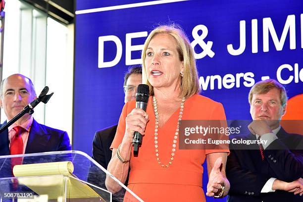 Co-owner of the Cleveland Browns Dee Haslam speaks onstage during the 29th Annual Leigh Steinberg Super Bowl Party on February 6, 2016 in San...