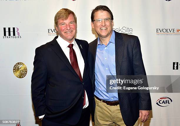 Sports agent Leigh Steinberg and North Carolina Governor Pat McCrory attend the 29th Annual Leigh Steinberg Super Bowl Party on February 6, 2016 in...