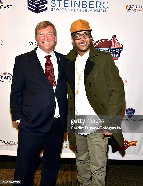 Sports agent Leigh Steinberg and rapper T.I. Attend the 29th Annual Leigh Steinberg Super Bowl Party on February 6, 2016 in San Francisco, California.