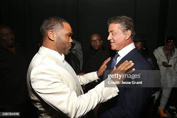 Actors Anthony Anderson and Sylvester Stallone attend the 47th NAACP Image Awards presented by TV One at the Pasadena Civic Auditorium on February 5,...