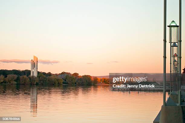 lake burley griffin, canberra, at sunset - lake burley griffin stock pictures, royalty-free photos & images