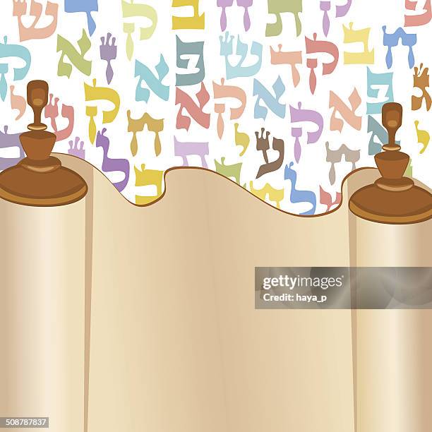 holy book scroll and hebrew letters - shavuot stock illustrations