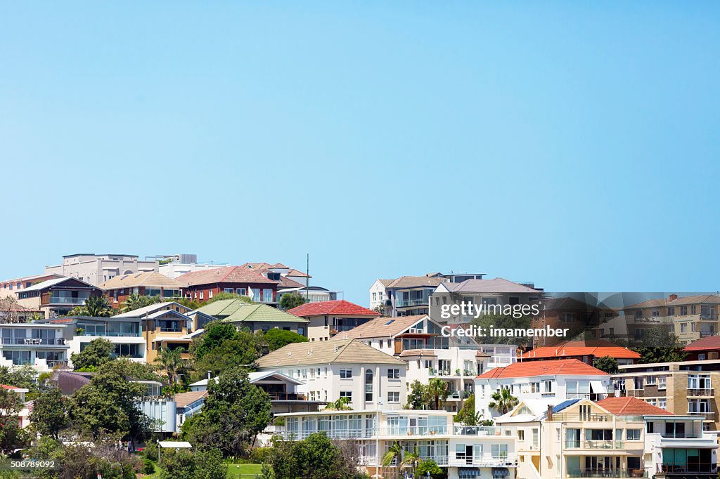 Beautiful coastal town Bondi, suburb of Sydney Australia, copy space