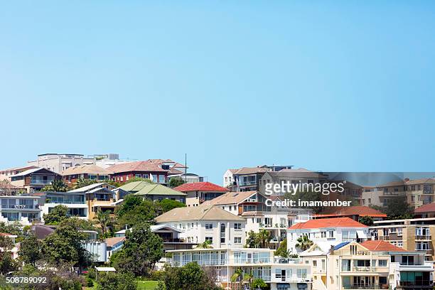 beautiful coastal town bondi, suburb of sydney australia, copy space - apartments australia stock pictures, royalty-free photos & images