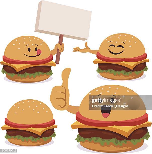 burger cartoon set c - bread roll white background stock illustrations