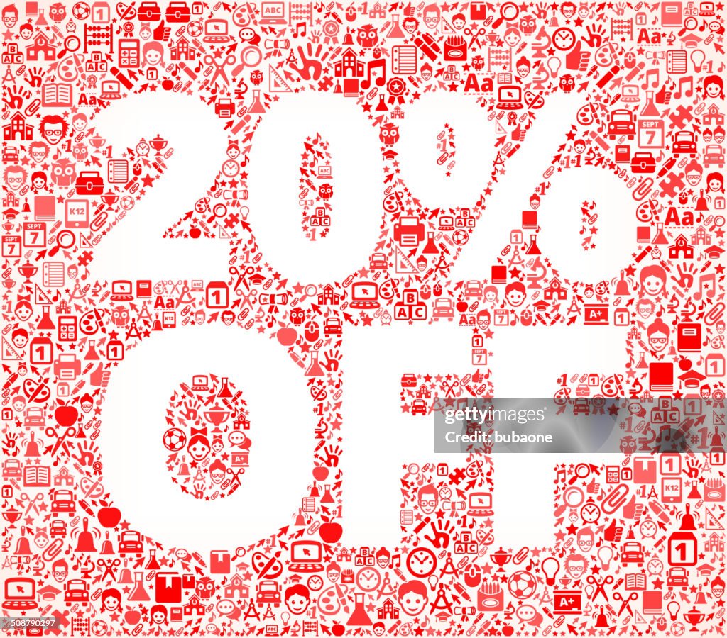 A 20% off background with educational symbols.