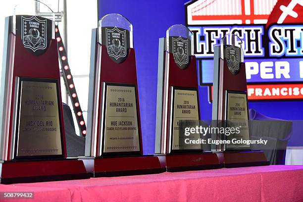 Steinberg DeNicola Awards on display during the 29th Annual Leigh Steinberg Super Bowl Party on February 6, 2016 in San Francisco, California.