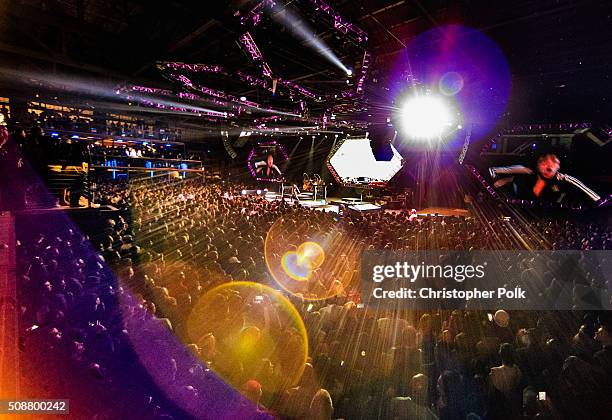 Winning artist Pharrell performs following the 2015 Pepsi Rookie of the Year Award Ceremony at the 2015 Pepsi Rookie of the Year Award Ceremony at...