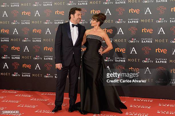 Javier Bardem and Penelope Cruz attend Goya Cinema Awards 2016 at Madrid Marriott Auditorium on February 6, 2016 in Madrid, Spain.