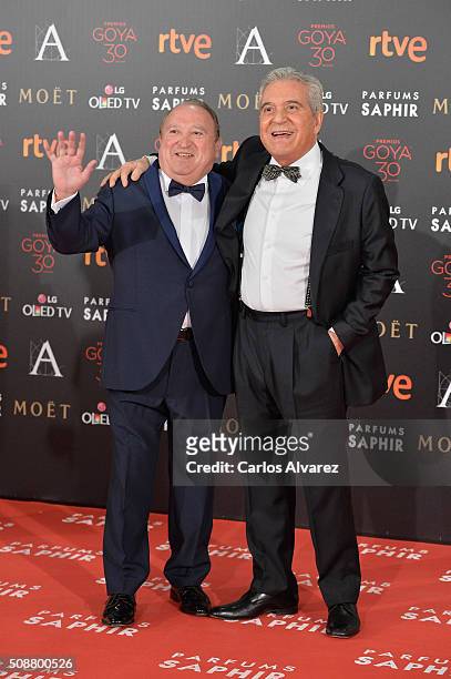 Fernando Esteso and Andres Pajares attend Goya Cinema Awards 2016 at Madrid Marriott Auditorium on February 6, 2016 in Madrid, Spain.