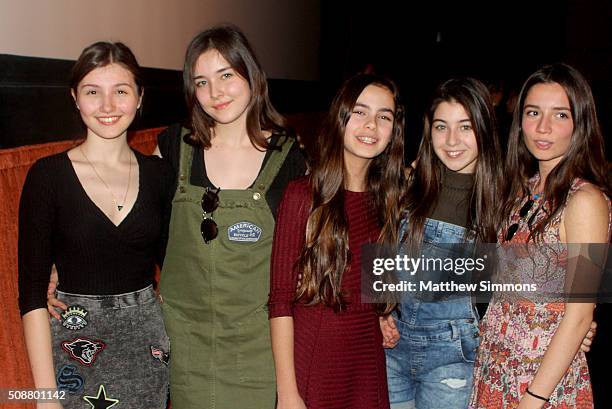 Actresses Elit Iúsücan, Doga Zeynep Doguslu, Tugba Sunguroglu, Günes Sensoy, and Ilayda Akdogan attend a screening of "Mustang" at the Metro 3 at the...
