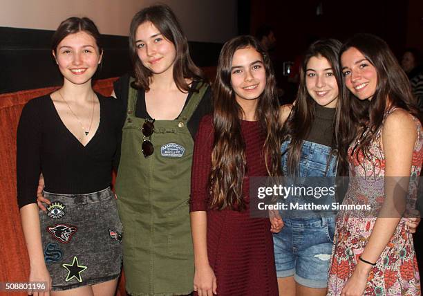 Actresses Elit Iúsücan, Doga Zeynep Doguslu, Tugba Sunguroglu, Günes Sensoy, and Ilayda Akdogan attend a screening of "Mustang" at the Metro 3 at the...